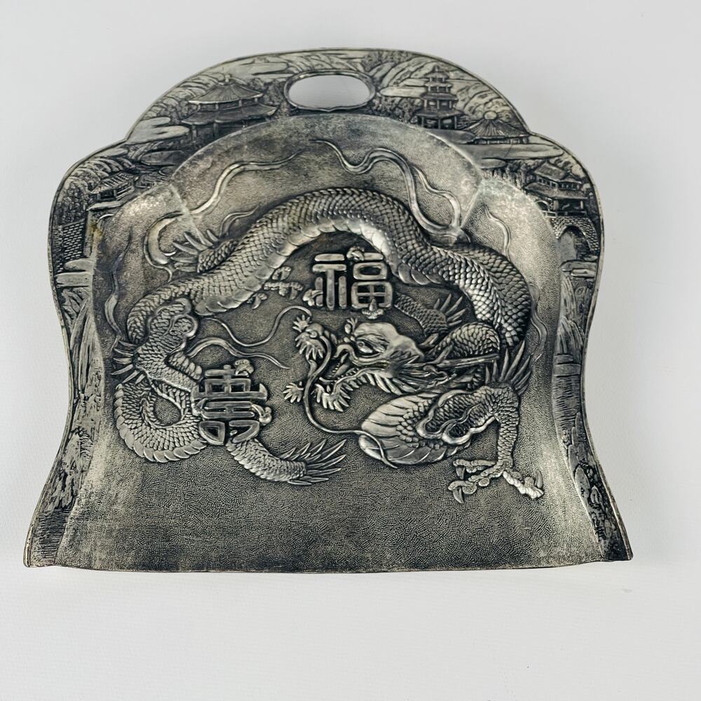Japanese Dragon Metal Silver Tone Butler Crumb Tray